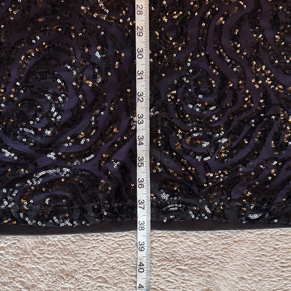Ricki's Black Sequin Rose Sleeveless Dress Purple Under Layer sz 14 Stretch - Picture 10 of 15